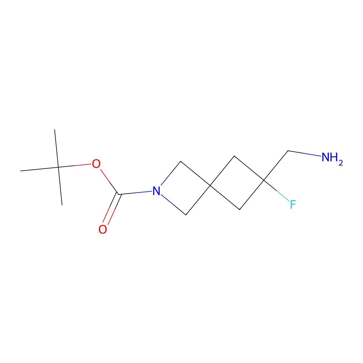 Tert-butyl 6-(aminomethyl)-6-fluoro-2-azaspiro[3.3]heptane-2-carboxylate molecular structure, CAS 2901084-72-6