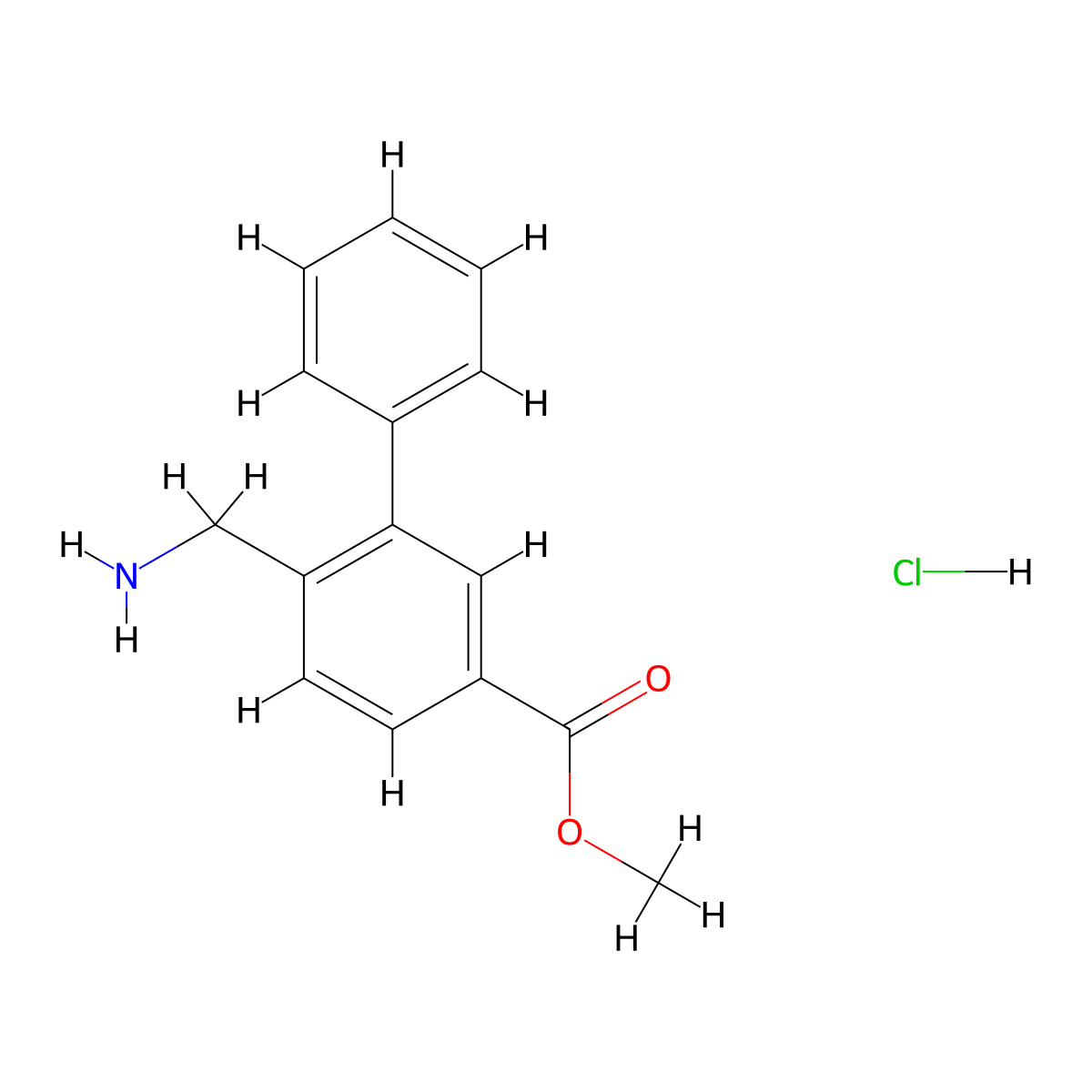 Methyl 6-(aminomethyl)-[1,1'-biphenyl]-3-carboxylate hydrochloride molecular structure, CAS 2901084-81-7