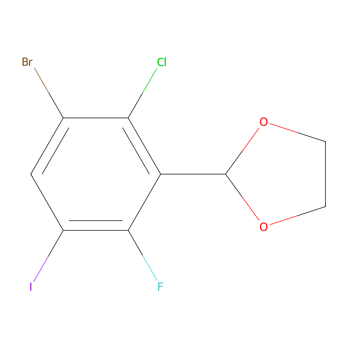 2-(3-Bromo-2-chloro-6-fluoro-5-iodophenyl)-1,3-dioxolane molecular structure, CAS 2901084-94-2
