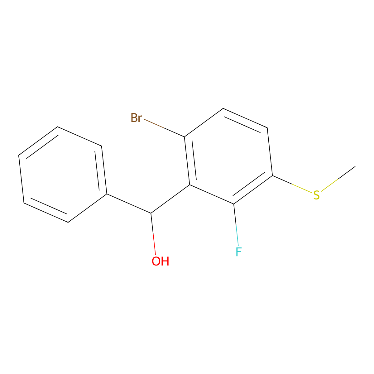 (6-Bromo-2-fluoro-3-(methylthio)phenyl)(phenyl)methanol molecular structure, CAS 2901085-27-4