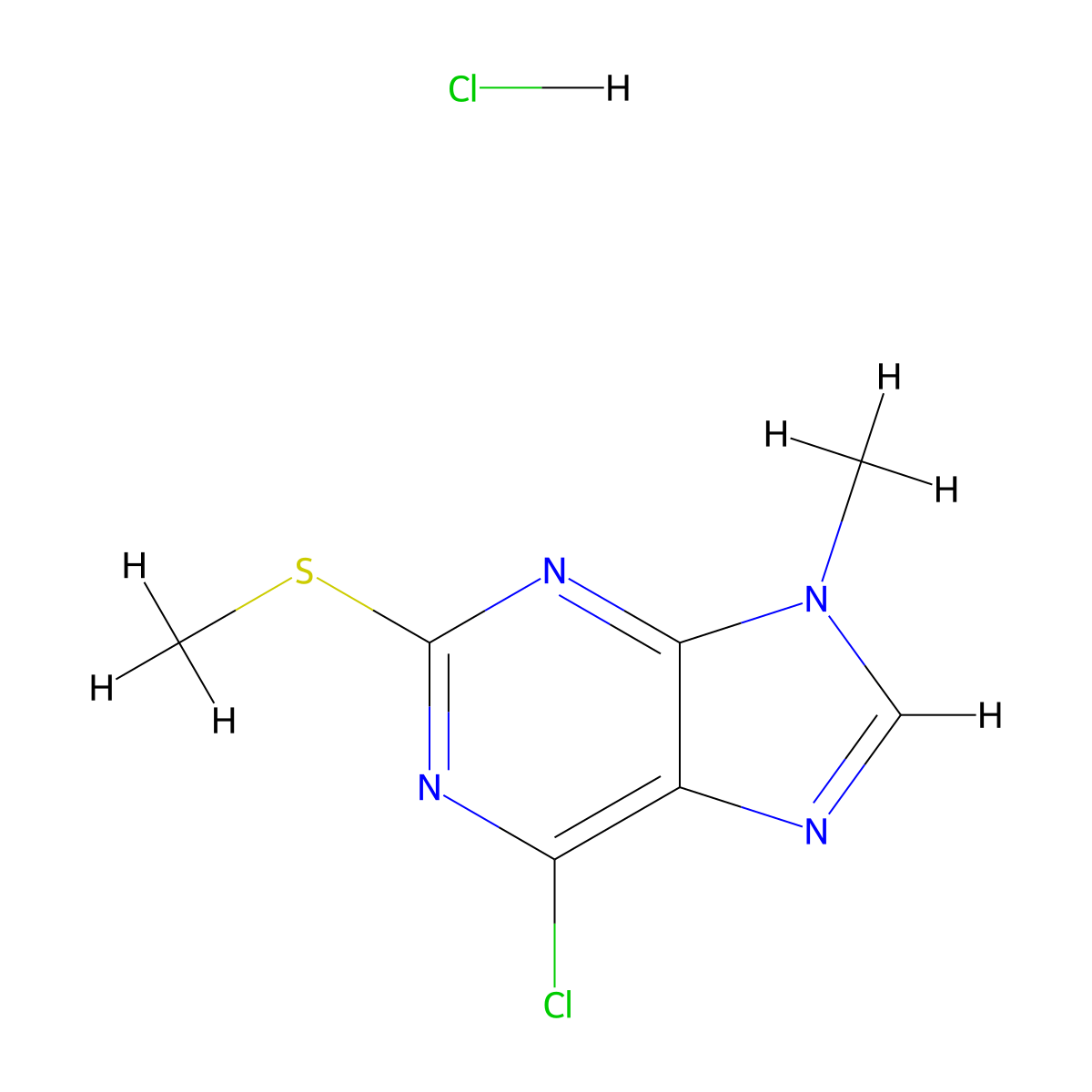 6-chloro-9-methyl-2-(methylsulfanyl)-9H-purine hydrochloride molecular structure, CAS 2901085-45-6