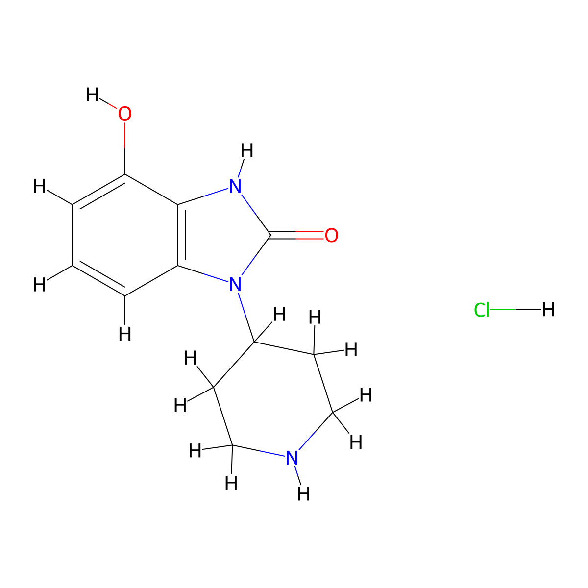4-hydroxy-1-(piperidin-4-yl)-2,3-dihydro-1H-1,3-benzodiazol-2-one hydrochloride molecular structure, CAS 2901085-72-9