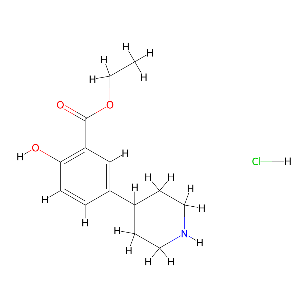 Ethyl 2-hydroxy-5-(piperidin-4-yl)benzoate hydrochloride molecular structure, CAS 2901085-82-1