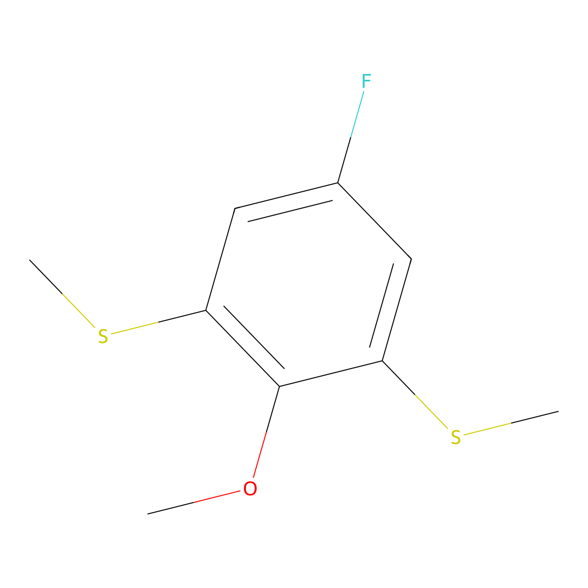 (5-Fluoro-2-methoxy-1,3-phenylene)bis(methylsulfane) molecular structure, CAS 2901085-86-5