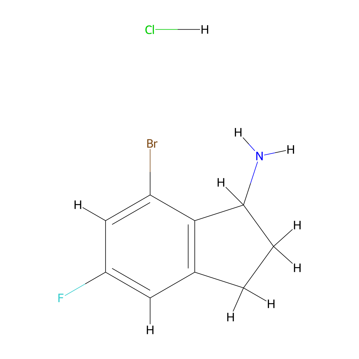 7-bromo-5-fluoro-2,3-dihydro-1H-inden-1-amine hydrochloride molecular structure, CAS 2901086-56-2