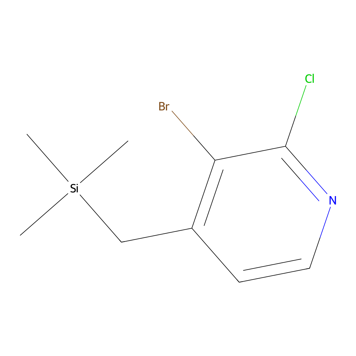 3-Bromo-2-chloro-4-((trimethylsilyl)methyl)pyridine molecular structure, CAS 2901095-07-4