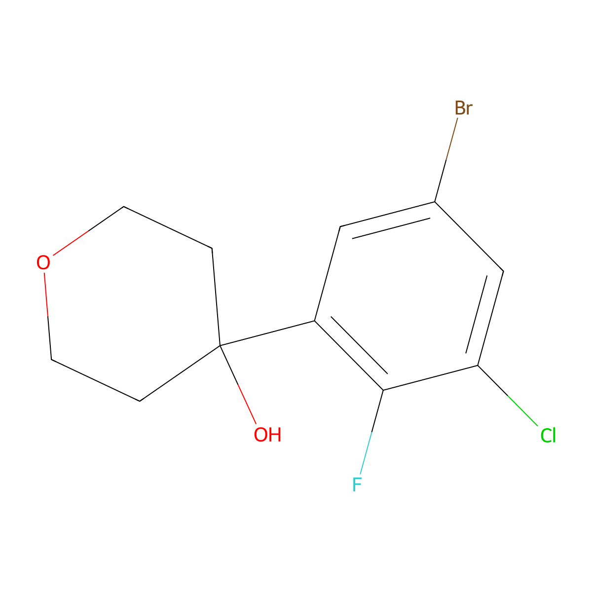 4-(5-Bromo-3-chloro-2-fluorophenyl)tetrahydro-2H-pyran-4-ol molecular structure, CAS 2901095-22-3