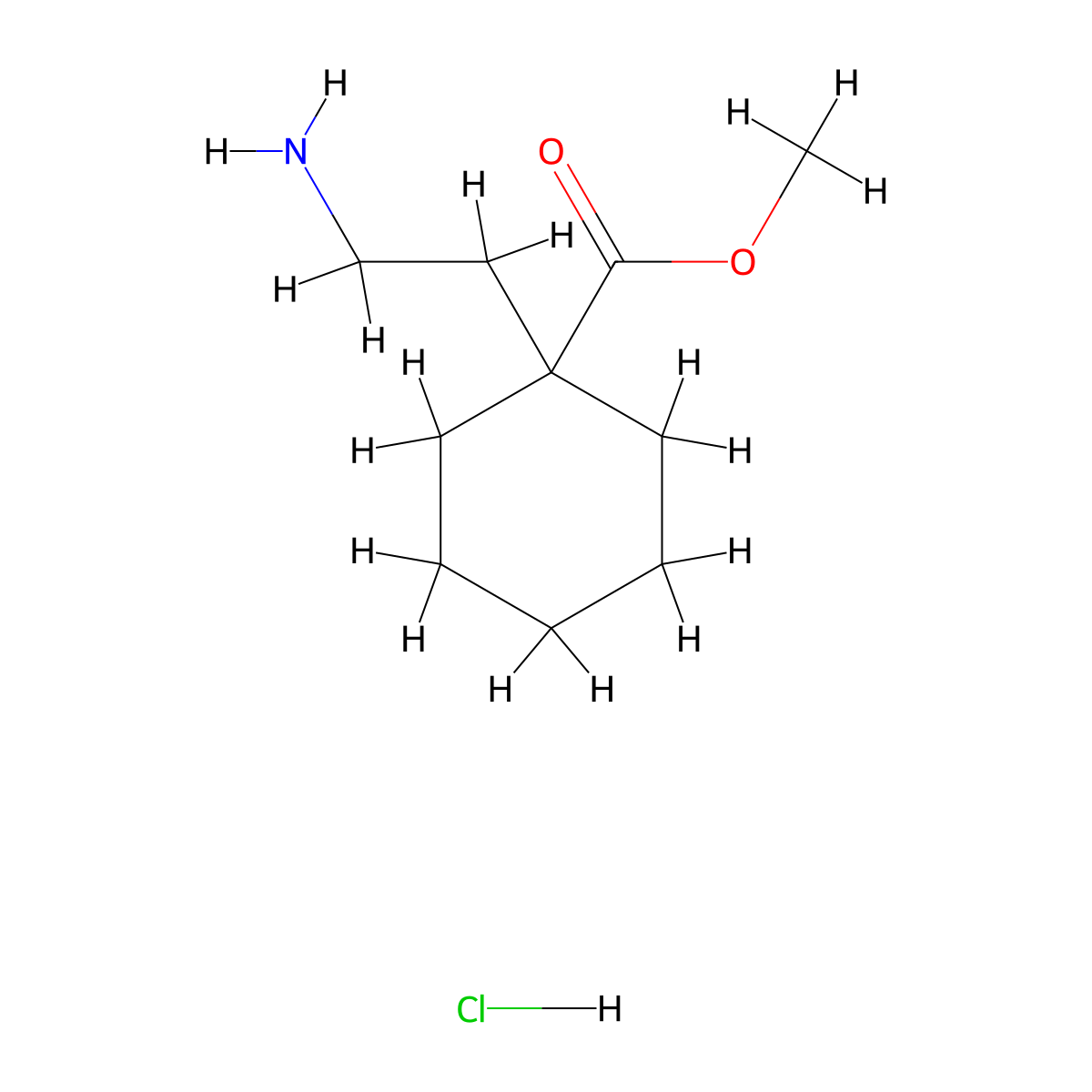 Methyl 1-(2-aminoethyl)cyclohexane-1-carboxylate hydrochloride molecular structure, CAS 2901095-25-6