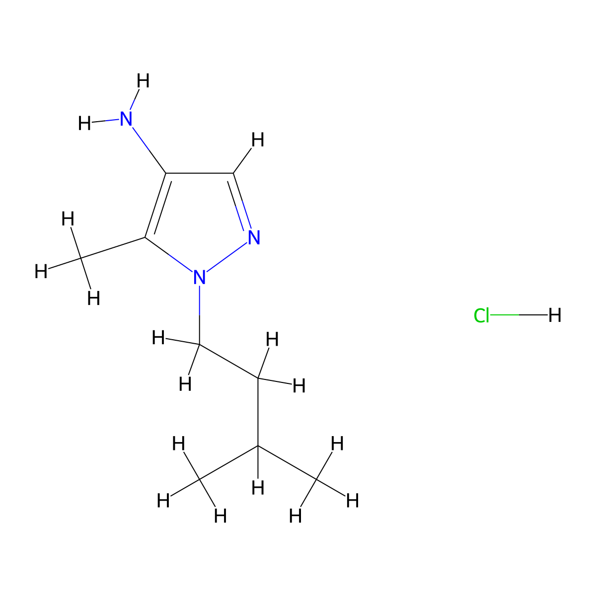 5-methyl-1-(3-methylbutyl)-1H-pyrazol-4-amine hydrochloride molecular structure, CAS 2901095-47-2