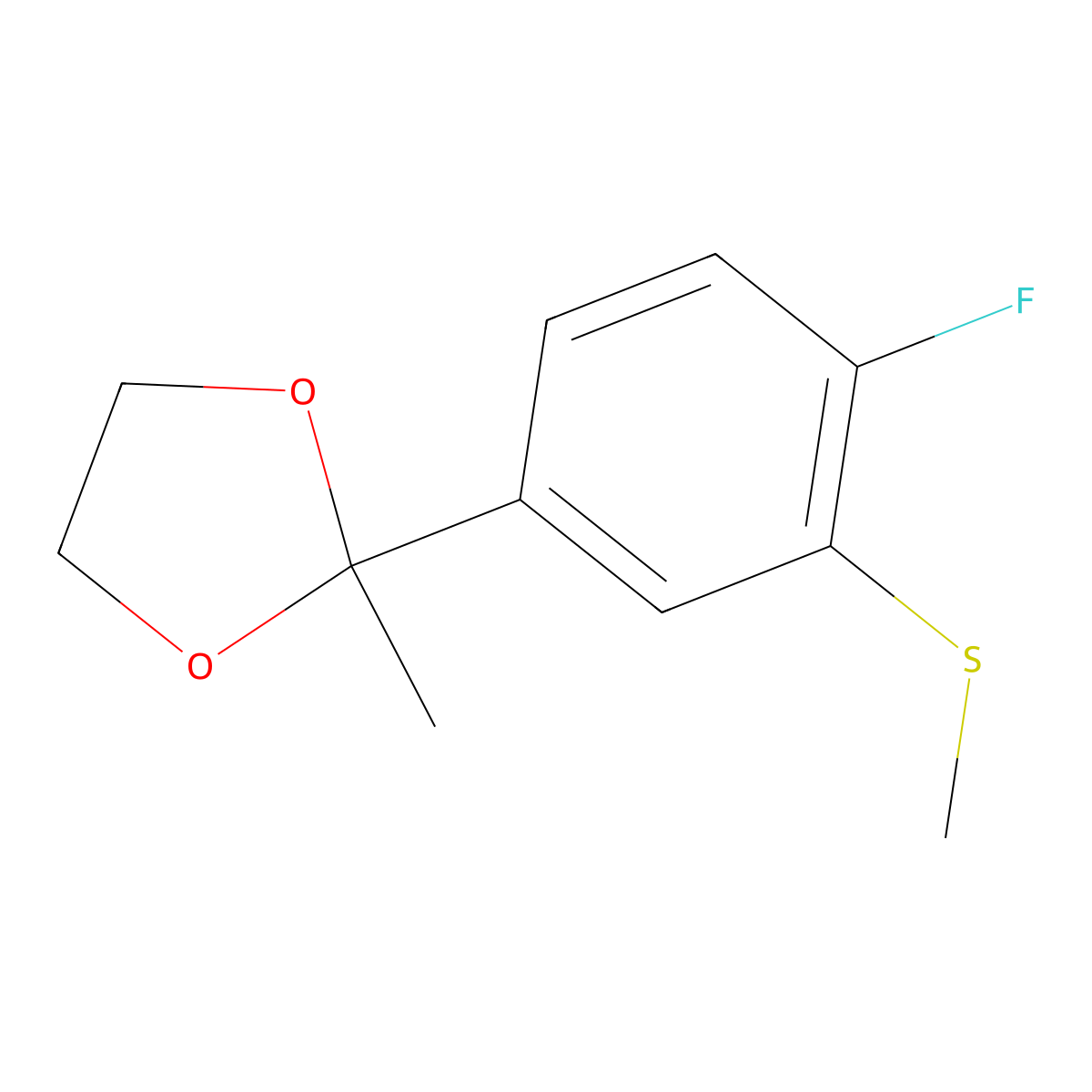 2-(4-Fluoro-3-(methylthio)phenyl)-2-methyl-1,3-dioxolane molecular structure, CAS 2901095-49-4