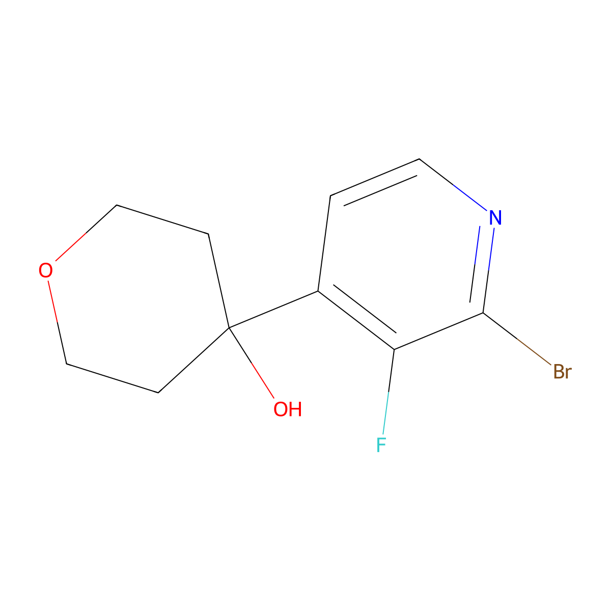 4-(2-Bromo-3-fluoropyridin-4-yl)tetrahydro-2H-pyran-4-ol molecular structure, CAS 2901095-95-0