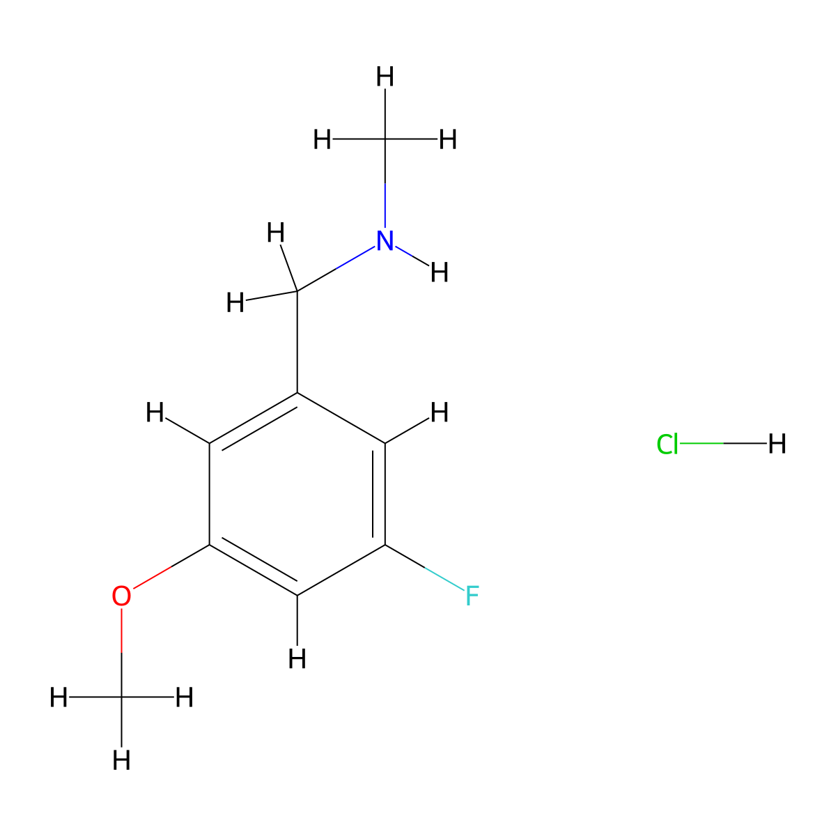 ((3-Fluoro-5-methoxyphenyl)methyl)(methyl)amine hydrochloride molecular structure, CAS 2901095-96-1