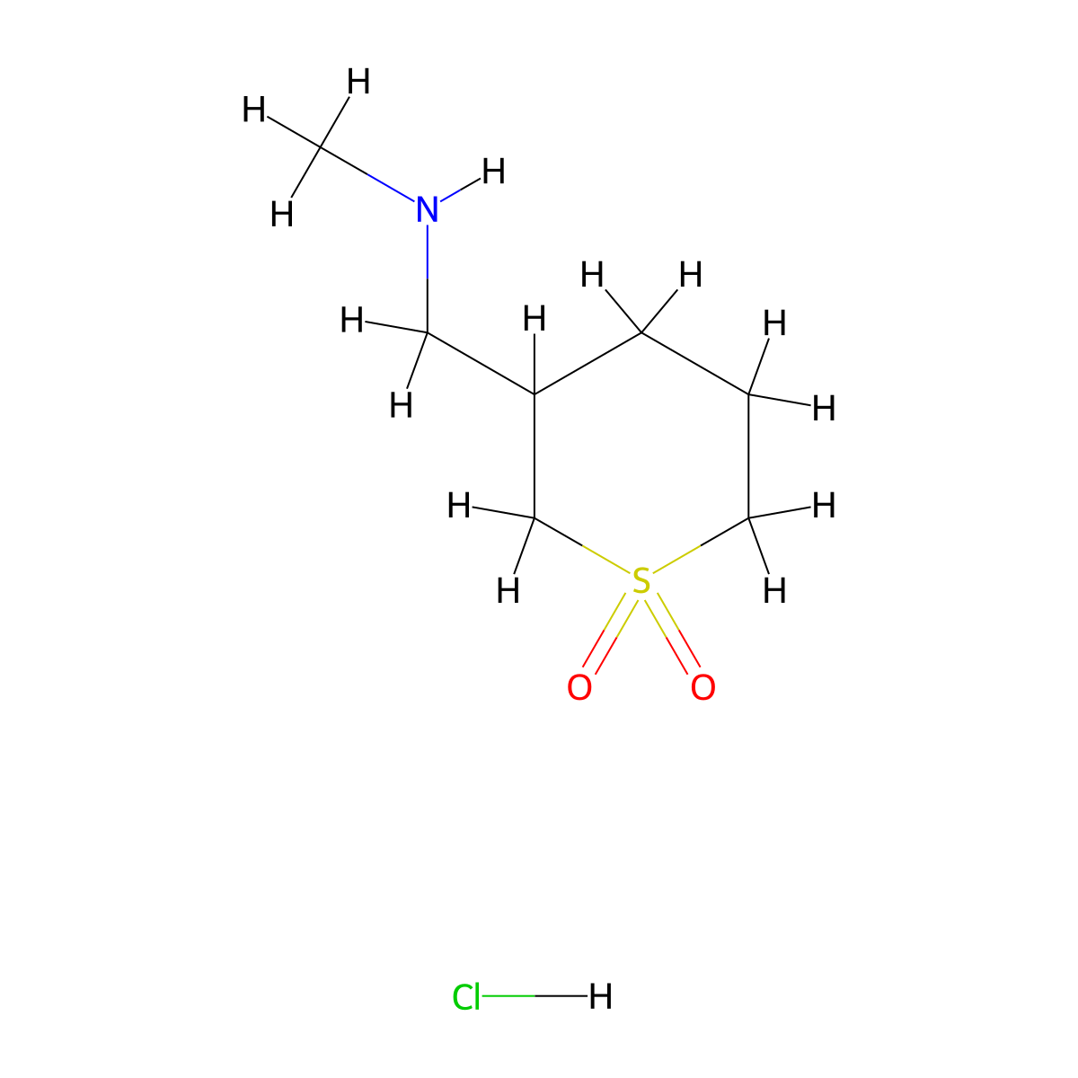 3-[(Methylamino)methyl]-1lambda6-thiane-1,1-dione hydrochloride molecular structure, CAS 2901096-16-8
