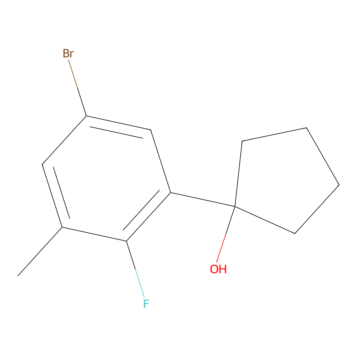1-(5-Bromo-2-fluoro-3-methylphenyl)cyclopentanol molecular structure, CAS 2901096-19-1