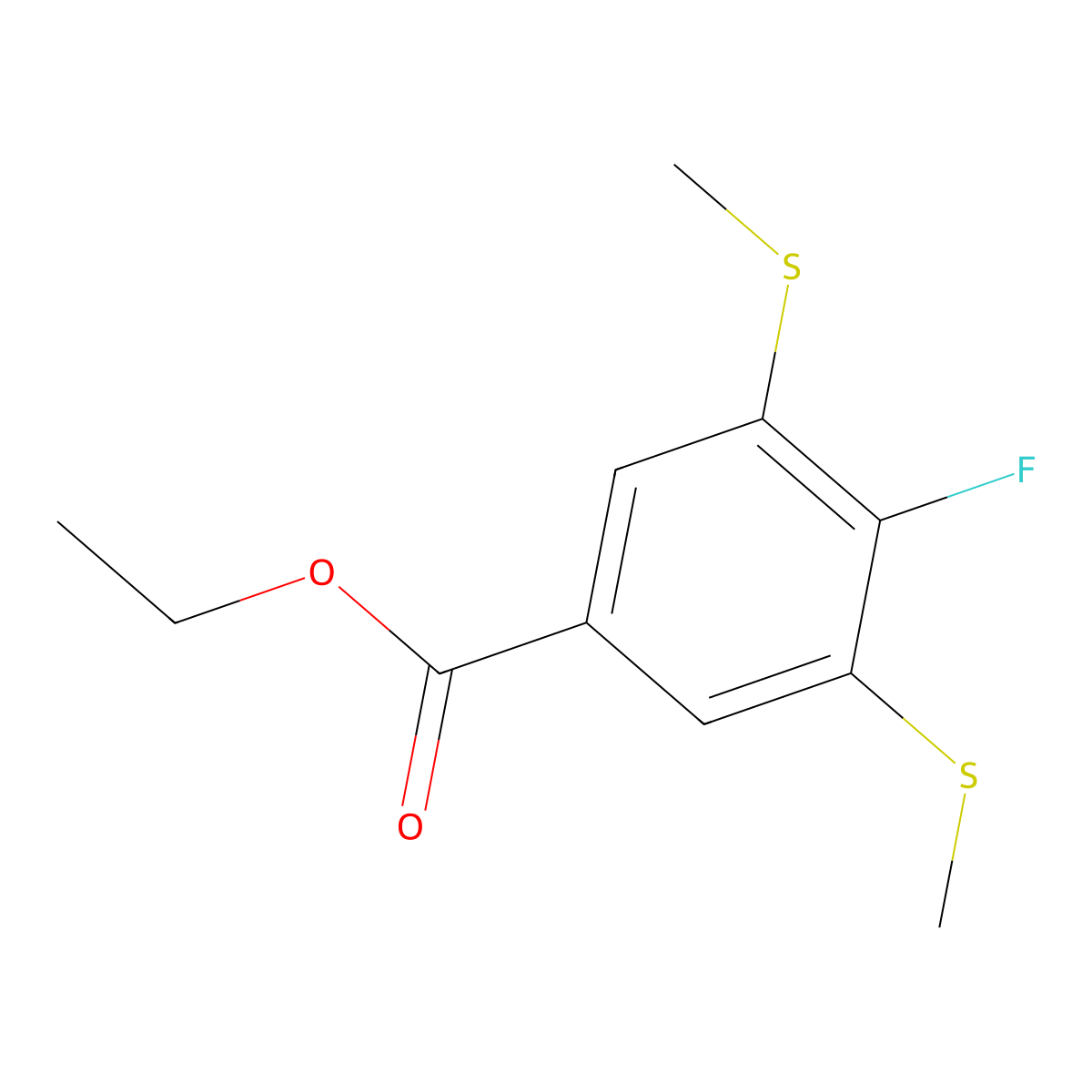 Ethyl 4-fluoro-3,5-bis(methylthio)benzoate molecular structure, CAS 2901096-64-6