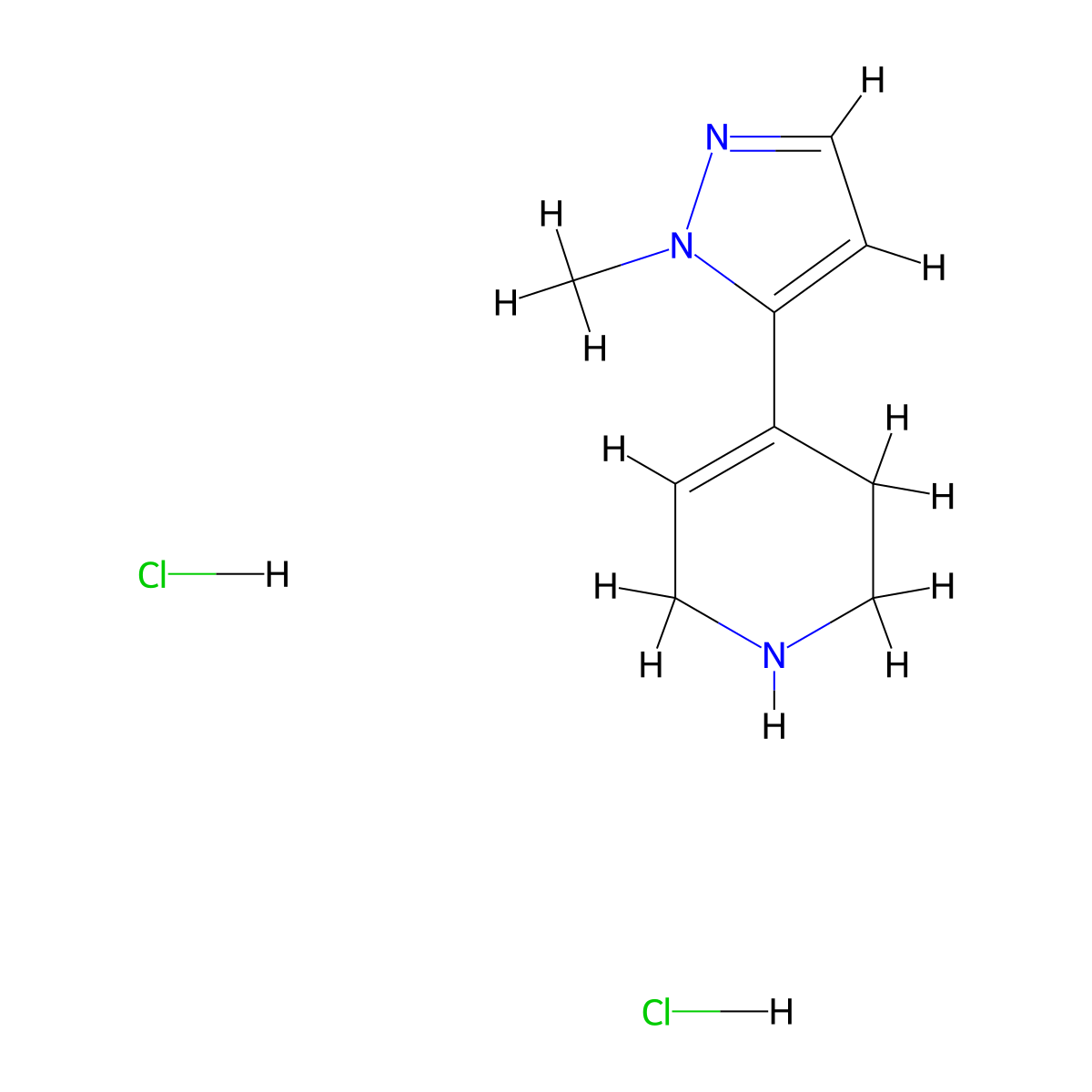 4-(1-methyl-1H-pyrazol-5-yl)-1,2,3,6-tetrahydropyridine dihydrochloride molecular structure, CAS 2901096-97-5