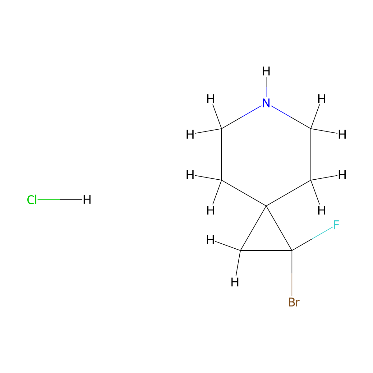 1-Bromo-1-fluoro-6-azaspiro[2.5]octane hydrochloride molecular structure, CAS 2901097-11-6