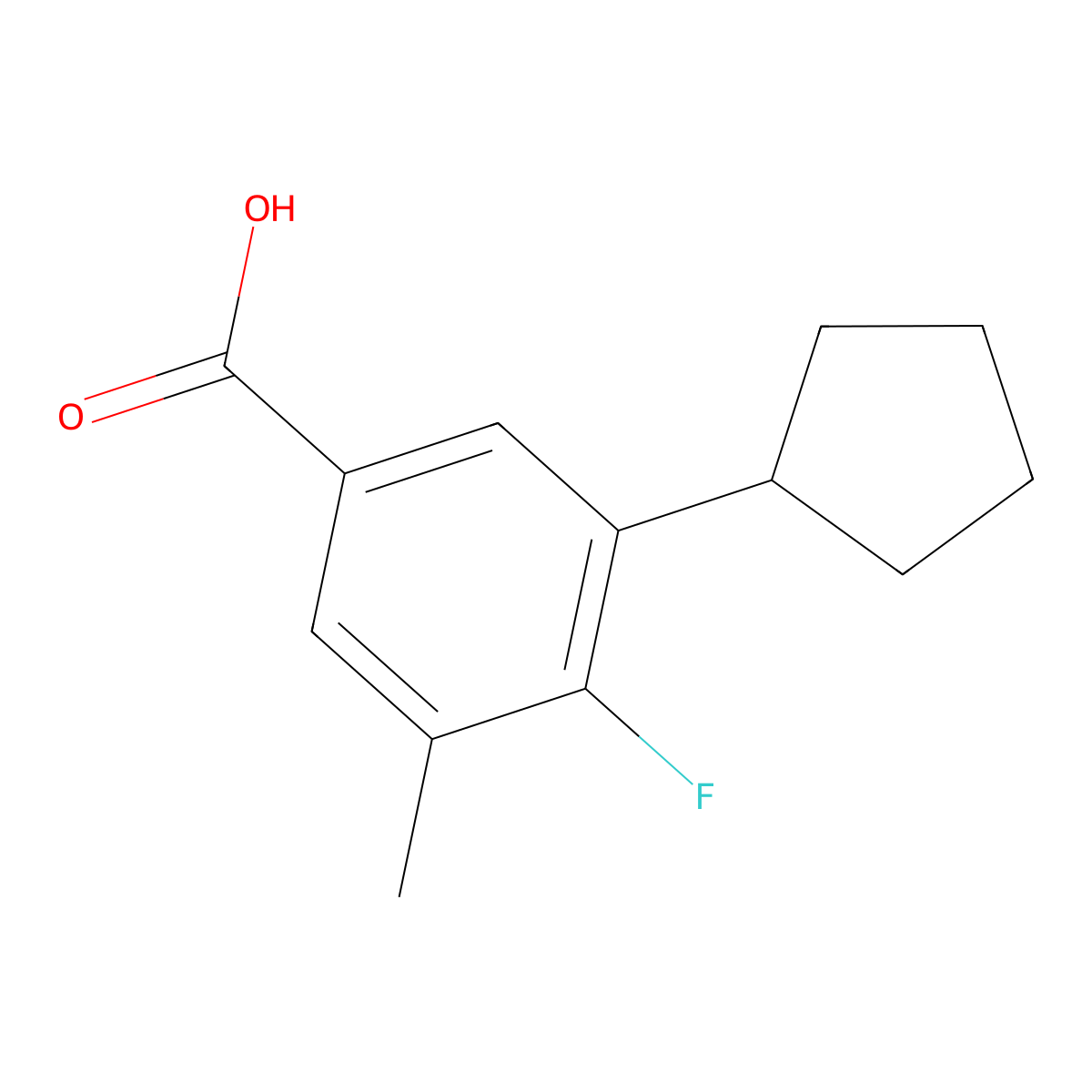 3-Cyclopentyl-4-fluoro-5-methylbenzoic acid molecular structure, CAS 2901097-12-7