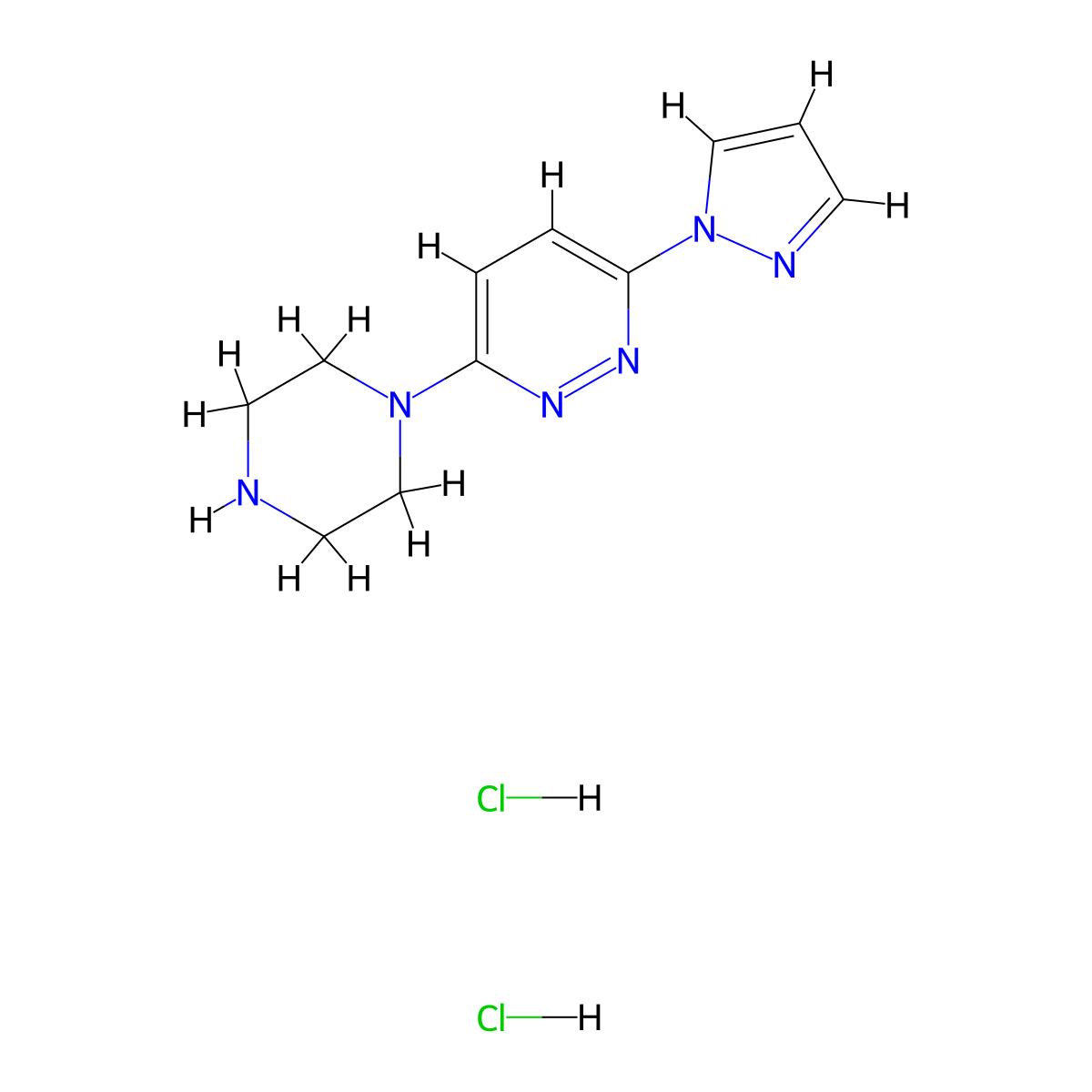 3-(piperazin-1-yl)-6-(1H-pyrazol-1-yl)pyridazine dihydrochloride molecular structure, CAS 2901097-22-9