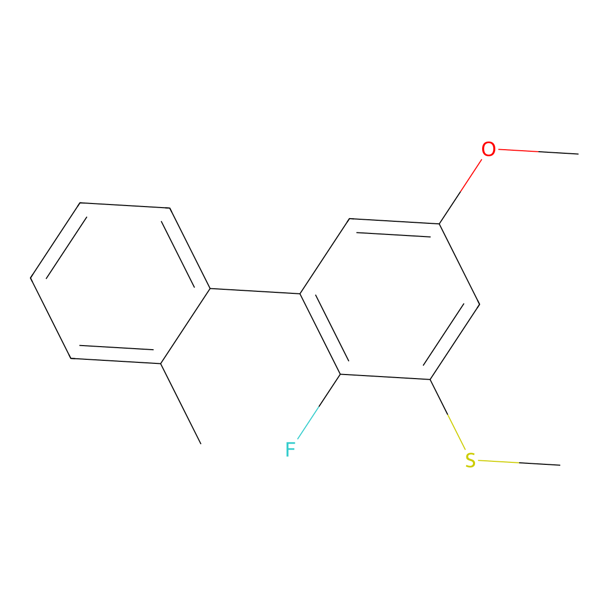 (2-Fluoro-5-methoxy-2'-methyl-[1,1'-biphenyl]-3-yl)(methyl)sulfane molecular structure, CAS 2901098-25-5