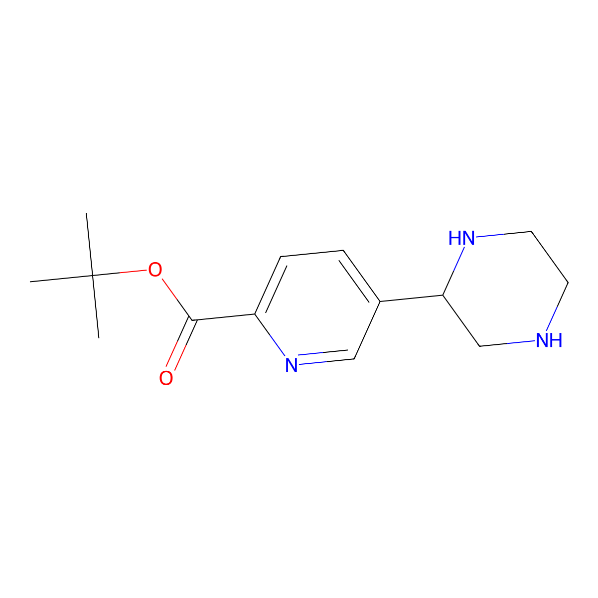 Tert-butyl 5-(piperazin-2-yl)pyridine-2-carboxylate molecular structure, CAS 2901098-72-2