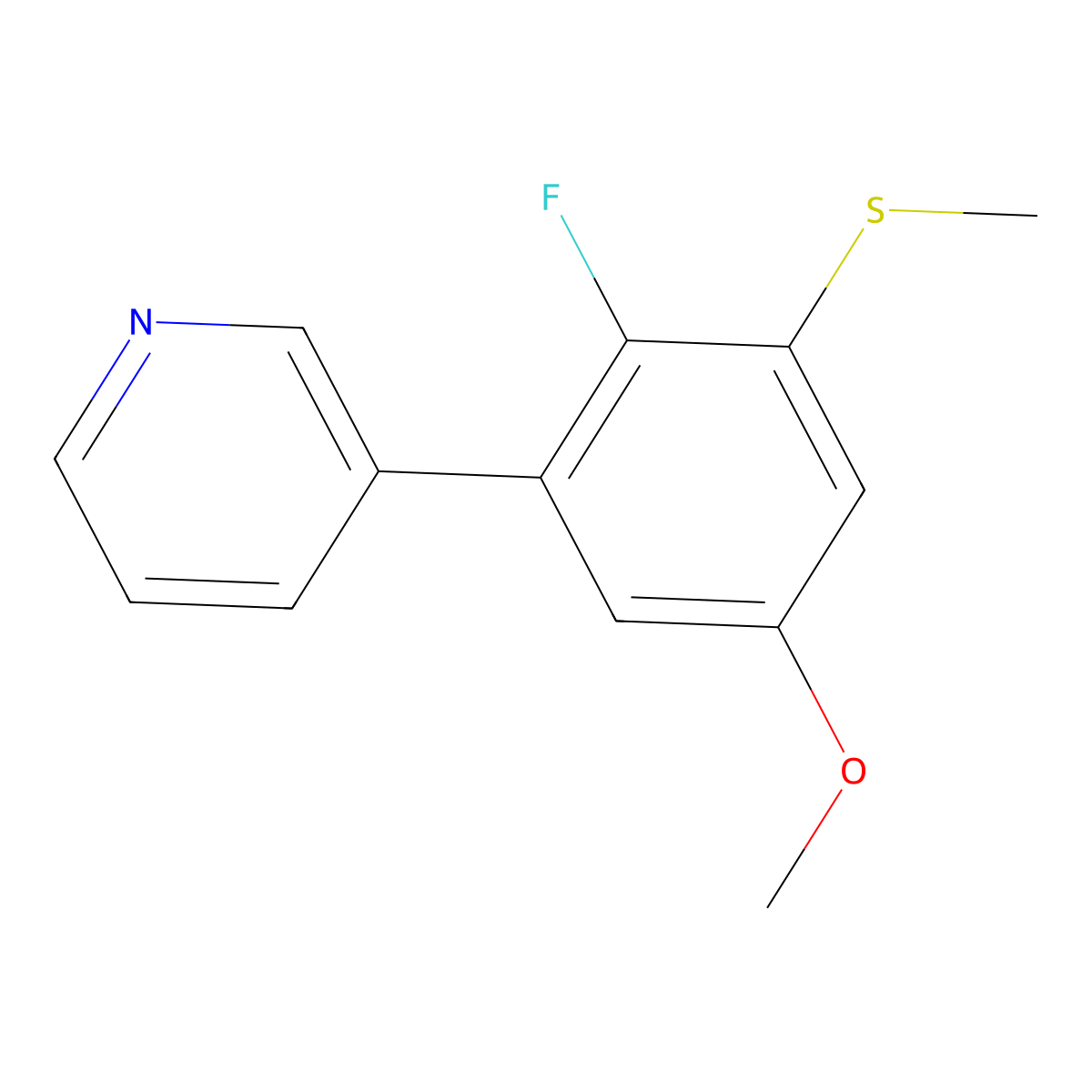 3-(2-Fluoro-5-methoxy-3-(methylthio)phenyl)pyridine molecular structure, CAS 2901098-82-4
