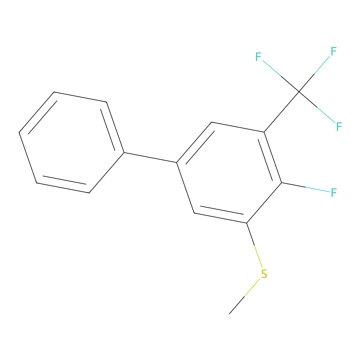 (4-Fluoro-5-(trifluoromethyl)-[1,1'-biphenyl]-3-yl)(methyl)sulfane molecular structure, CAS 2901098-98-2