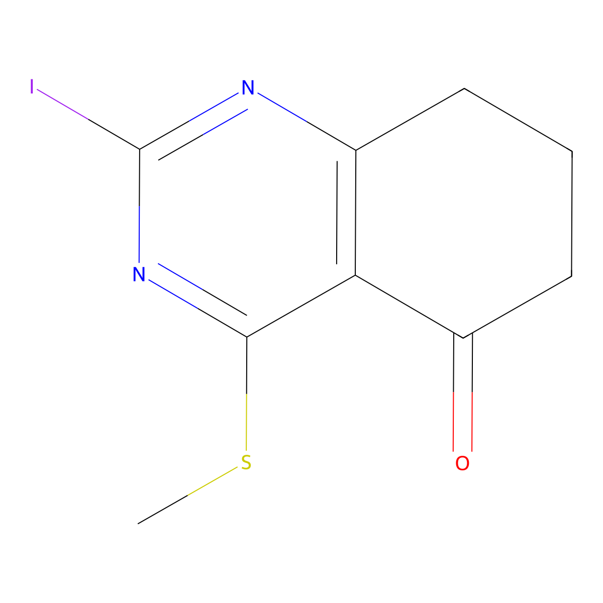 2-Iodo-4-(methylthio)-7,8-dihydroquinazolin-5(6H)-one molecular structure, CAS 2901099-36-1