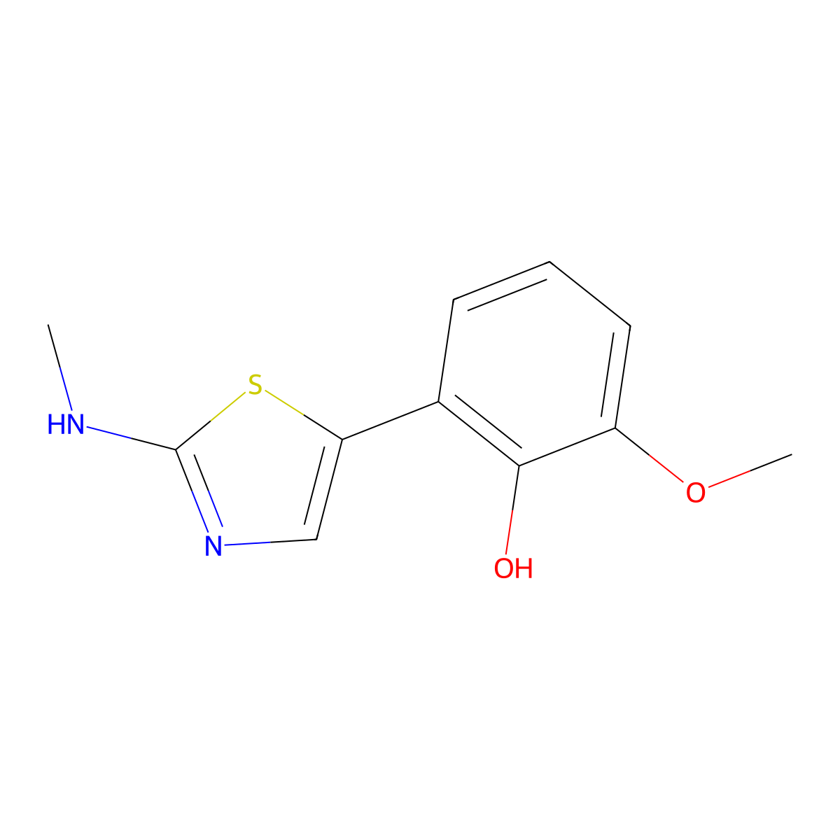 2-Methoxy-6-(2-(methylamino)thiazol-5-yl)phenol molecular structure, CAS 2901099-37-2