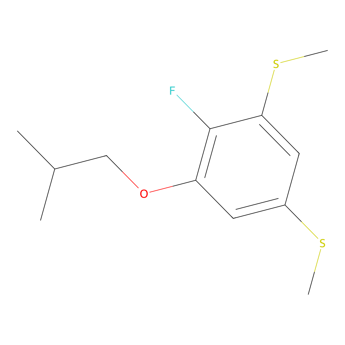 (4-Fluoro-5-isobutoxy-1,3-phenylene)bis(methylsulfane) molecular structure, CAS 2901099-60-1