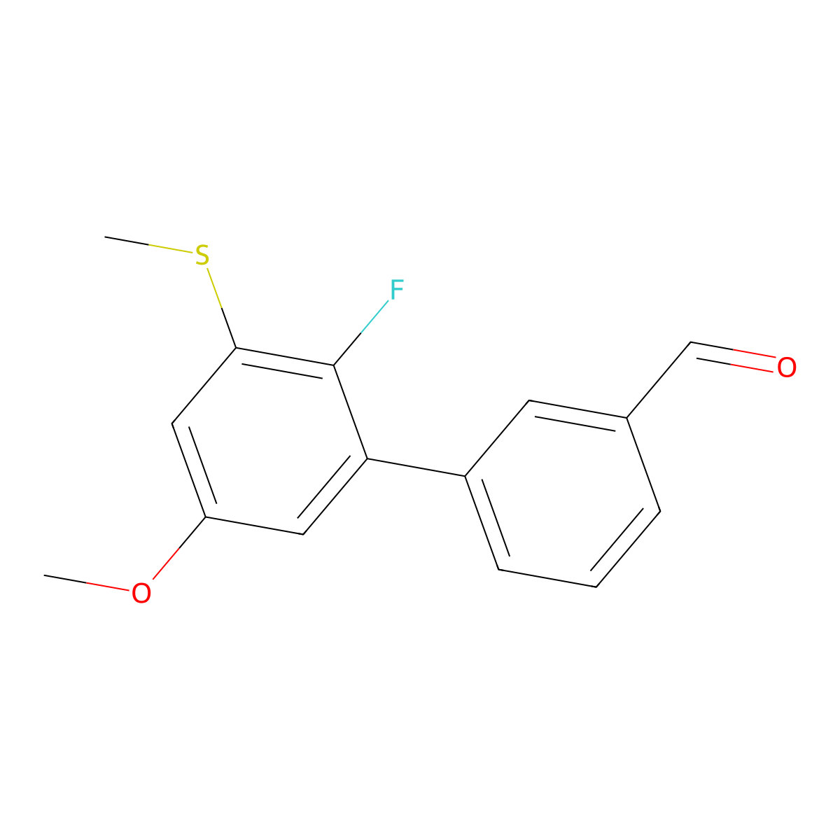 2'-Fluoro-5'-methoxy-3'-(methylthio)-[1,1'-biphenyl]-3-carbaldehyde molecular structure, CAS 2901101-85-5
