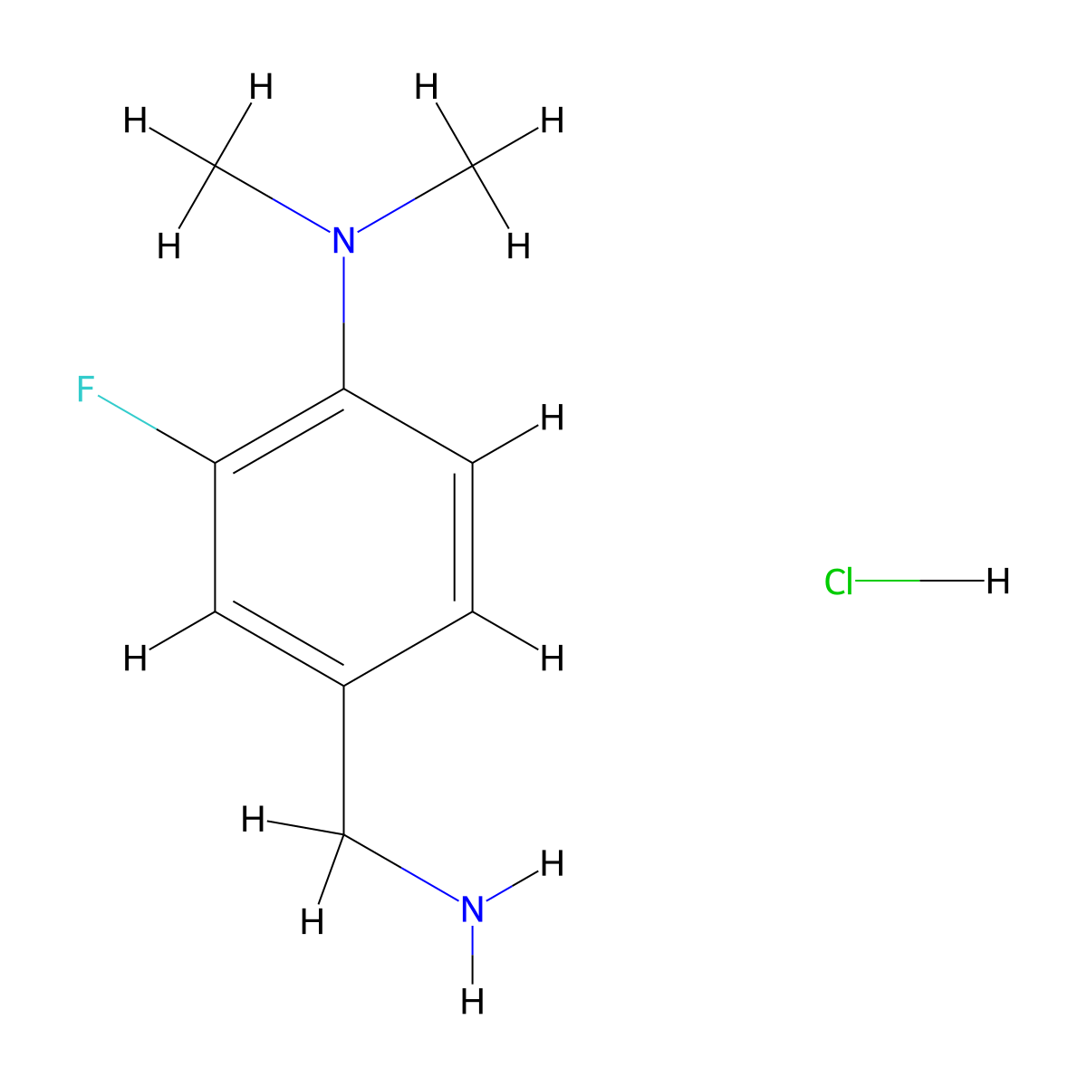 4-(aminomethyl)-2-fluoro-N,N-dimethylaniline hydrochloride molecular structure, CAS 2901101-94-6