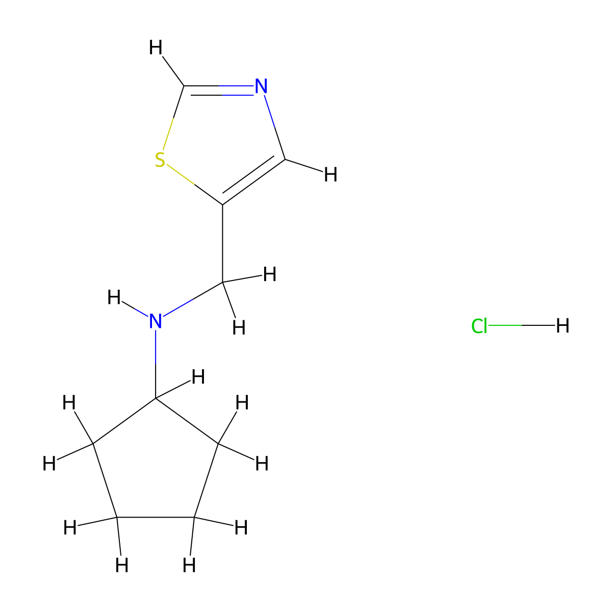 N-[(1,3-thiazol-5-yl)methyl]cyclopentanamine hydrochloride molecular structure, CAS 2901101-97-9
