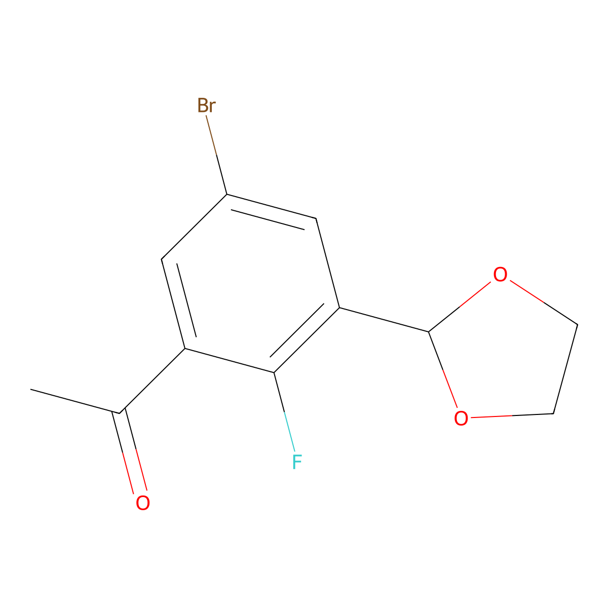 1-(5-Bromo-3-(1,3-dioxolan-2-yl)-2-fluorophenyl)ethanone molecular structure, CAS 2901102-22-3