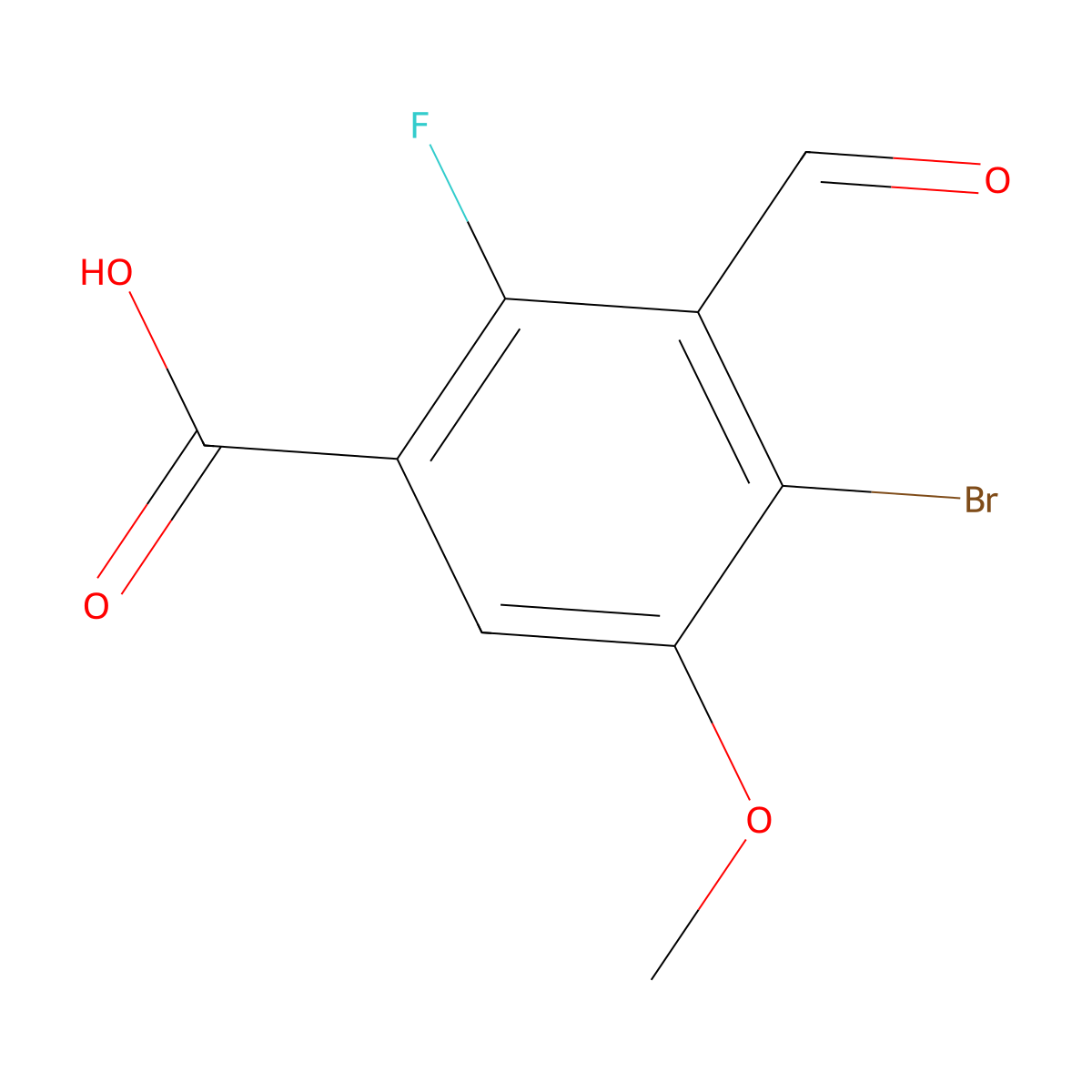 4-Bromo-2-fluoro-3-formyl-5-methoxybenZoic acid molecular structure, CAS 2901102-89-2