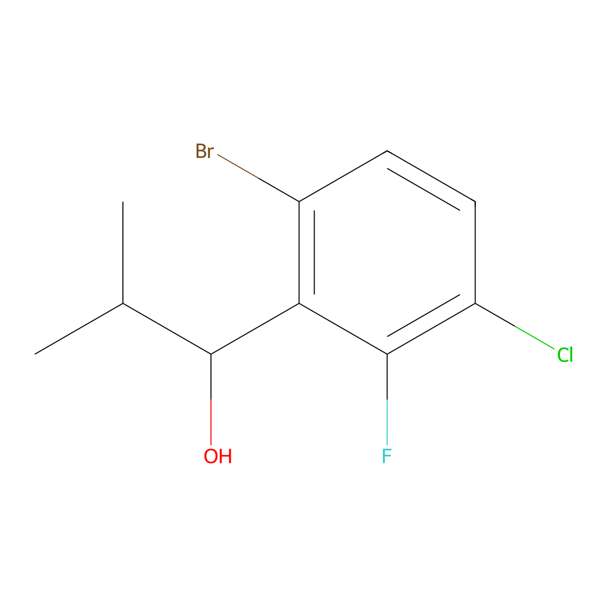 1-(6-Bromo-3-chloro-2-fluorophenyl)-2-methylpropan-1-ol molecular structure, CAS 2901103-33-9