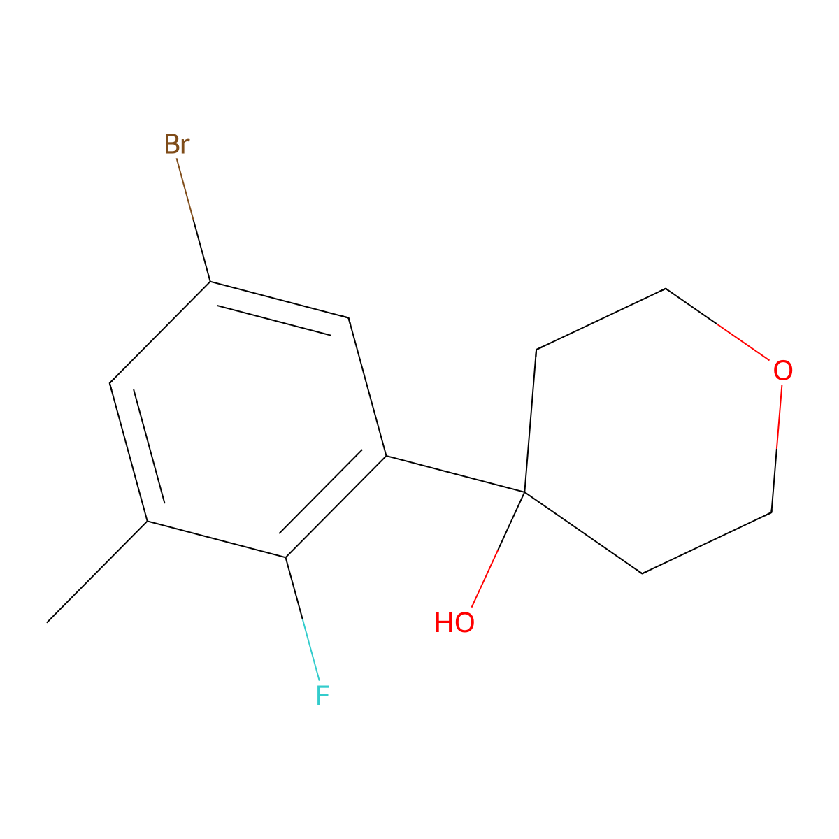 4-(5-Bromo-2-fluoro-3-methylphenyl)tetrahydro-2H-pyran-4-ol molecular structure, CAS 2901103-41-9