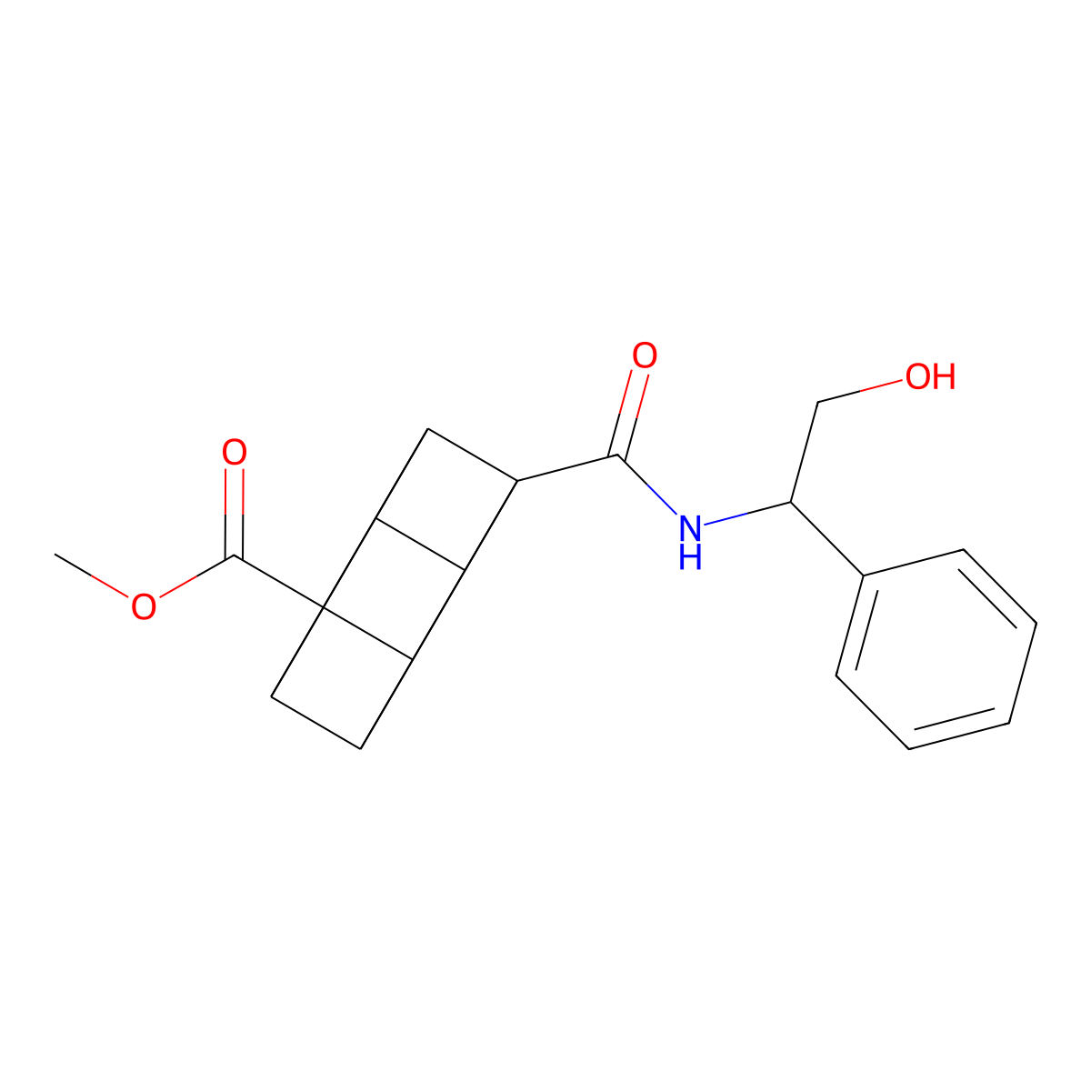Methyl 4-((2-hydroxy-1-phenylethyl)carbamoyl)cubane-1-carboxylate molecular structure, CAS 2901103-60-2