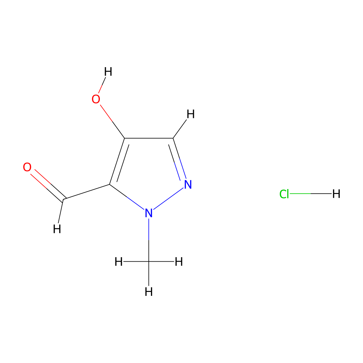 4-hydroxy-1-methyl-1H-pyrazole-5-carbaldehyde hydrochloride molecular structure, CAS 2901103-63-5