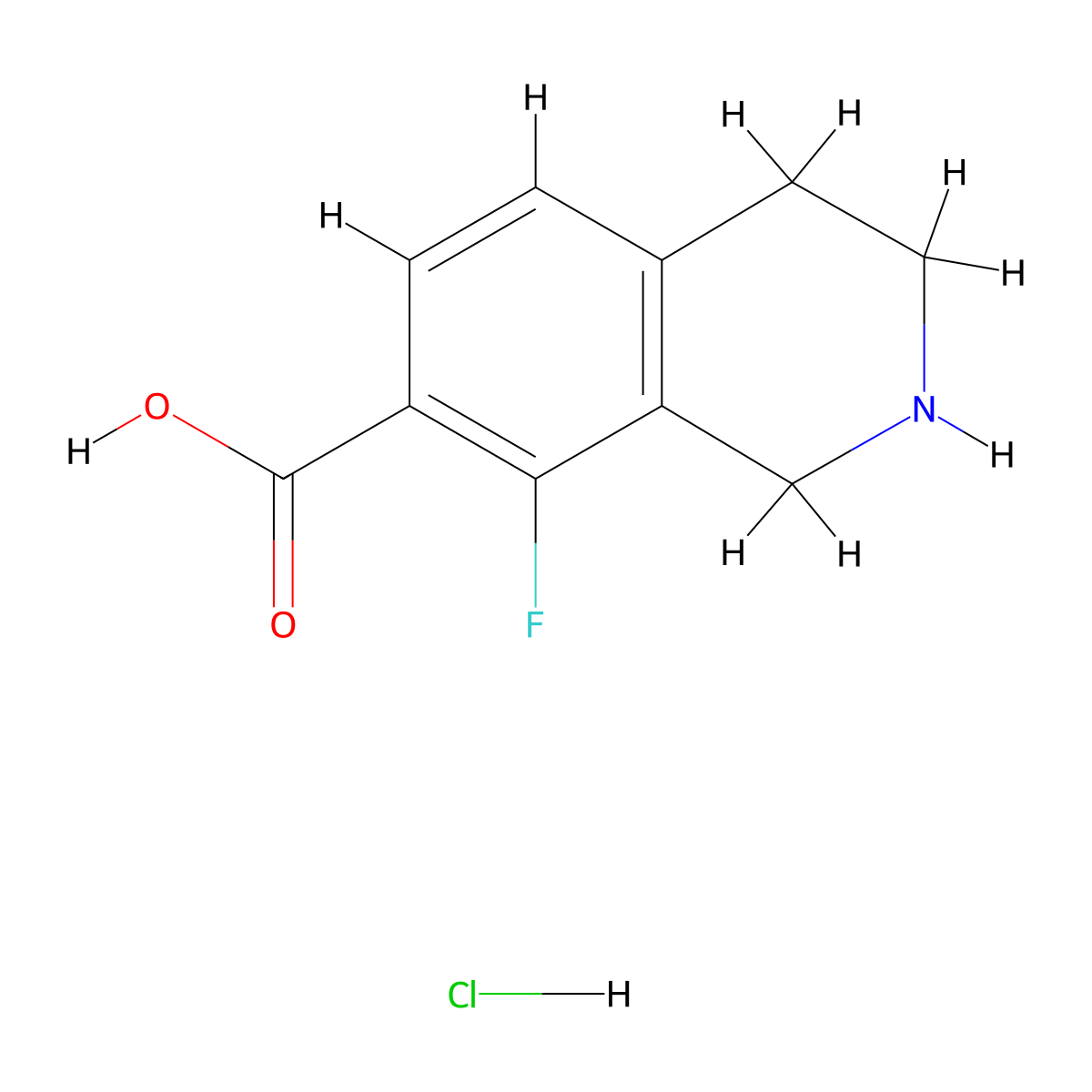8-Fluoro-1,2,3,4-tetrahydroisoquinoline-7-carboxylic acid hydrochloride molecular structure, CAS 2901105-15-3