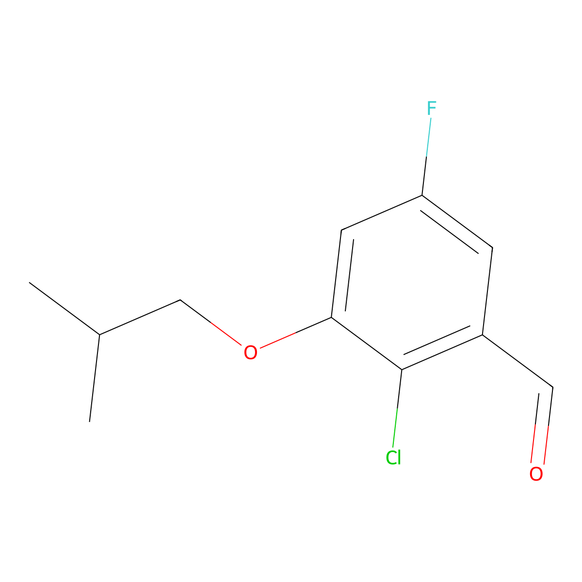 2-Chloro-5-fluoro-3-isobutoxybenzaldehyde molecular structure, CAS 2901105-50-6