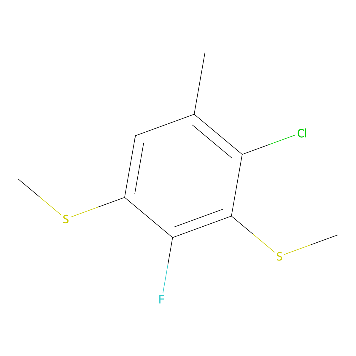 (4-Chloro-2-fluoro-5-methyl-1,3-phenylene)bis(methylsulfane) molecular structure, CAS 2901105-53-9