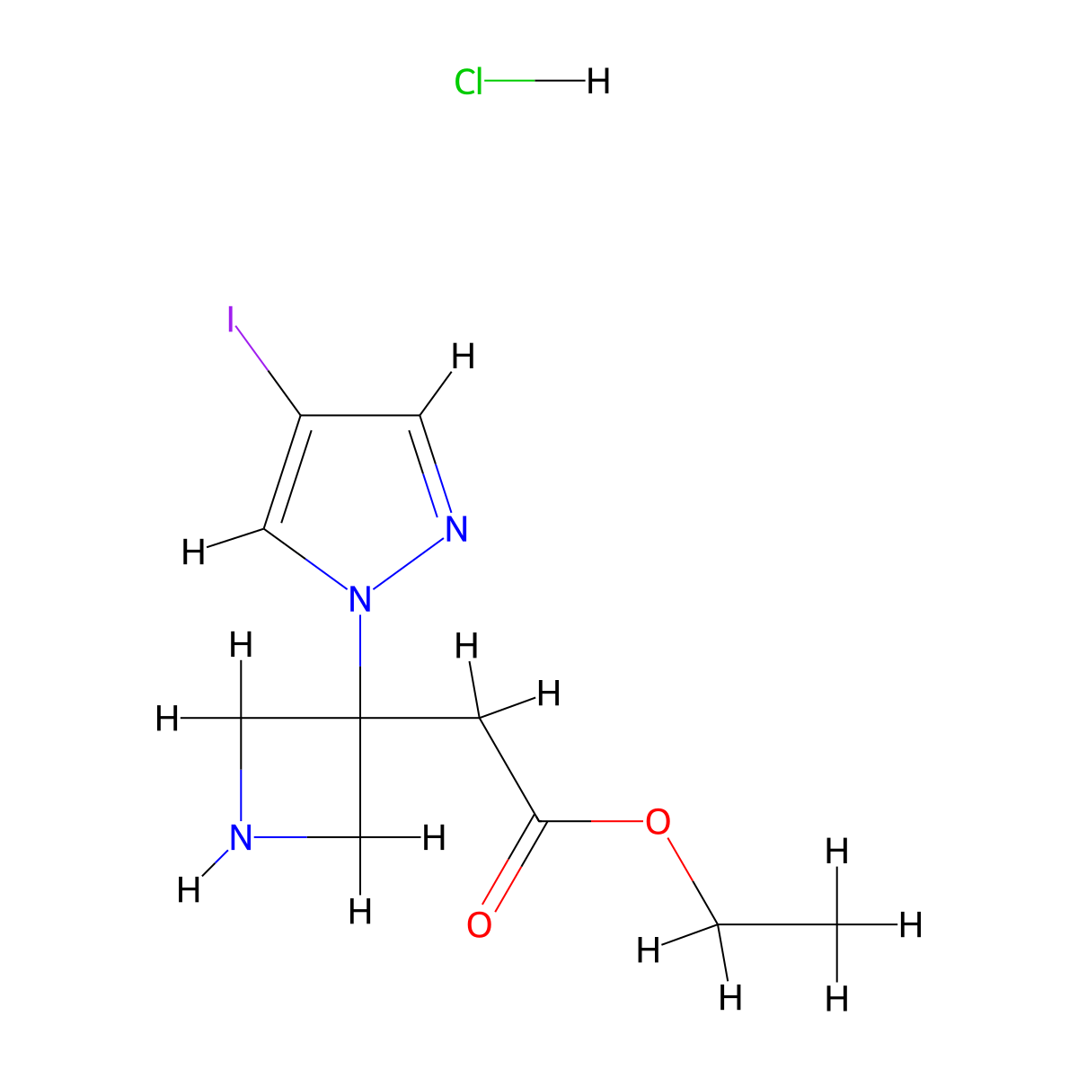 ethyl 2-(3-(4-iodo-1H-pyrazol-1-yl)azetidin-3-yl)acetate hydrochloride molecular structure, CAS 2901105-55-1
