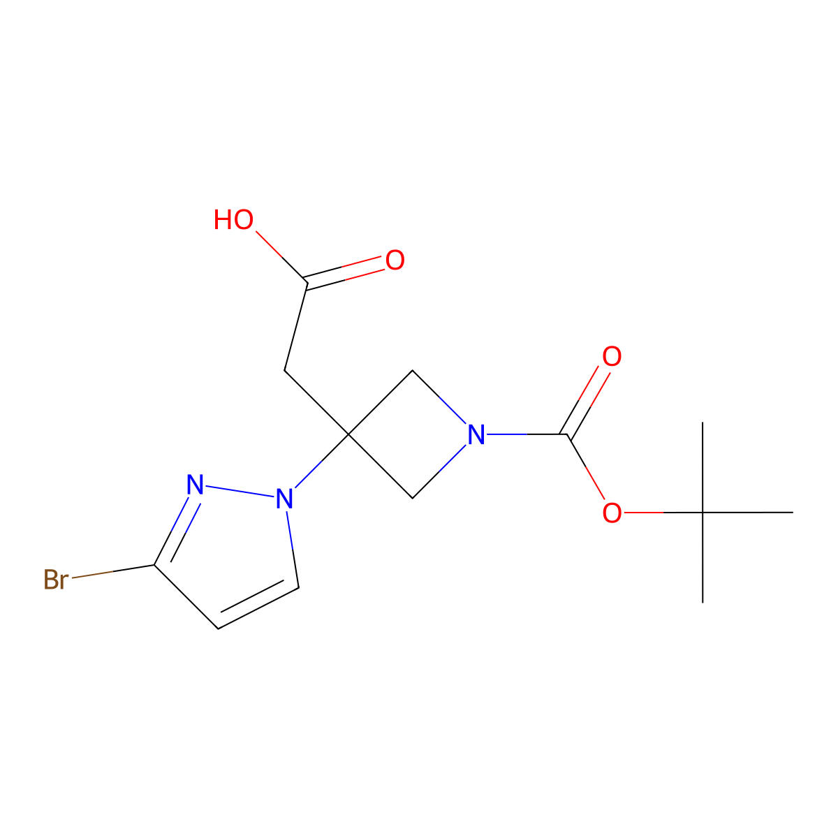 2-[3-(3-bromo-1H-pyrazol-1-yl)-1-[(tert-butoxy)carbonyl]azetidin-3-yl]acetic acid molecular structure, CAS 2901105-71-1