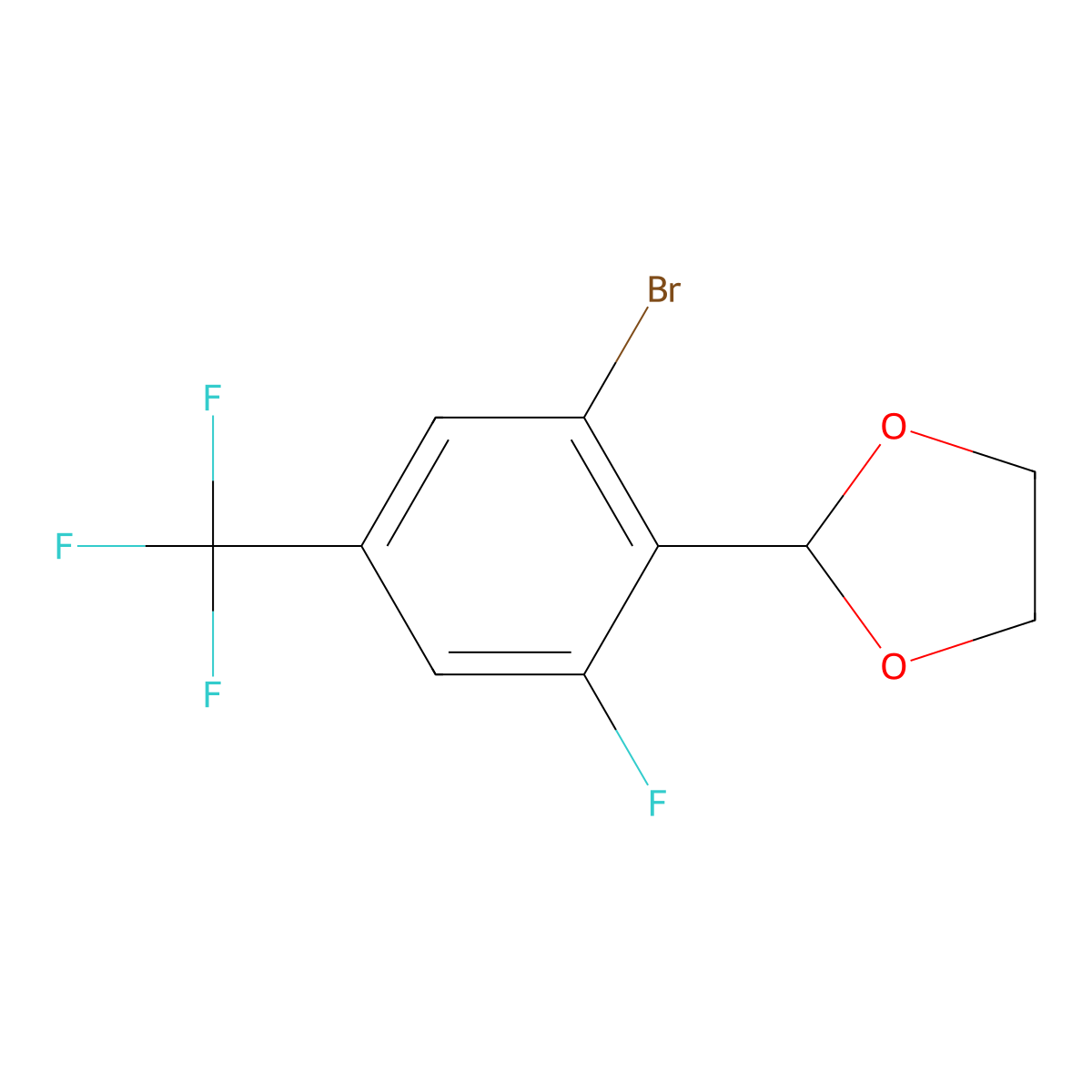 2-(2-Bromo-6-fluoro-4-(trifluoromethyl)phenyl)-1,3-dioxolane molecular structure, CAS 2901105-74-4