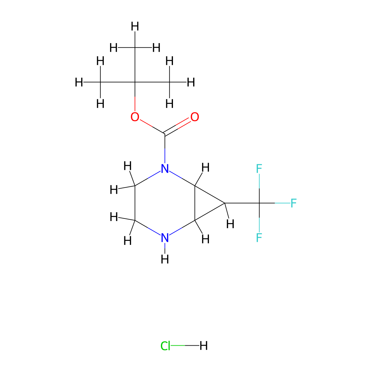 Tert-butyl 7-(trifluoromethyl)-2,5-diazabicyclo[4.1.0]heptane-2-carboxylate hydrochloride molecular structure, CAS 2901105-81-3