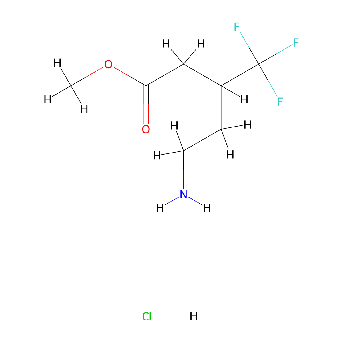 Methyl 5-amino-3-(trifluoromethyl)pentanoate hydrochloride molecular structure, CAS 2901105-84-6