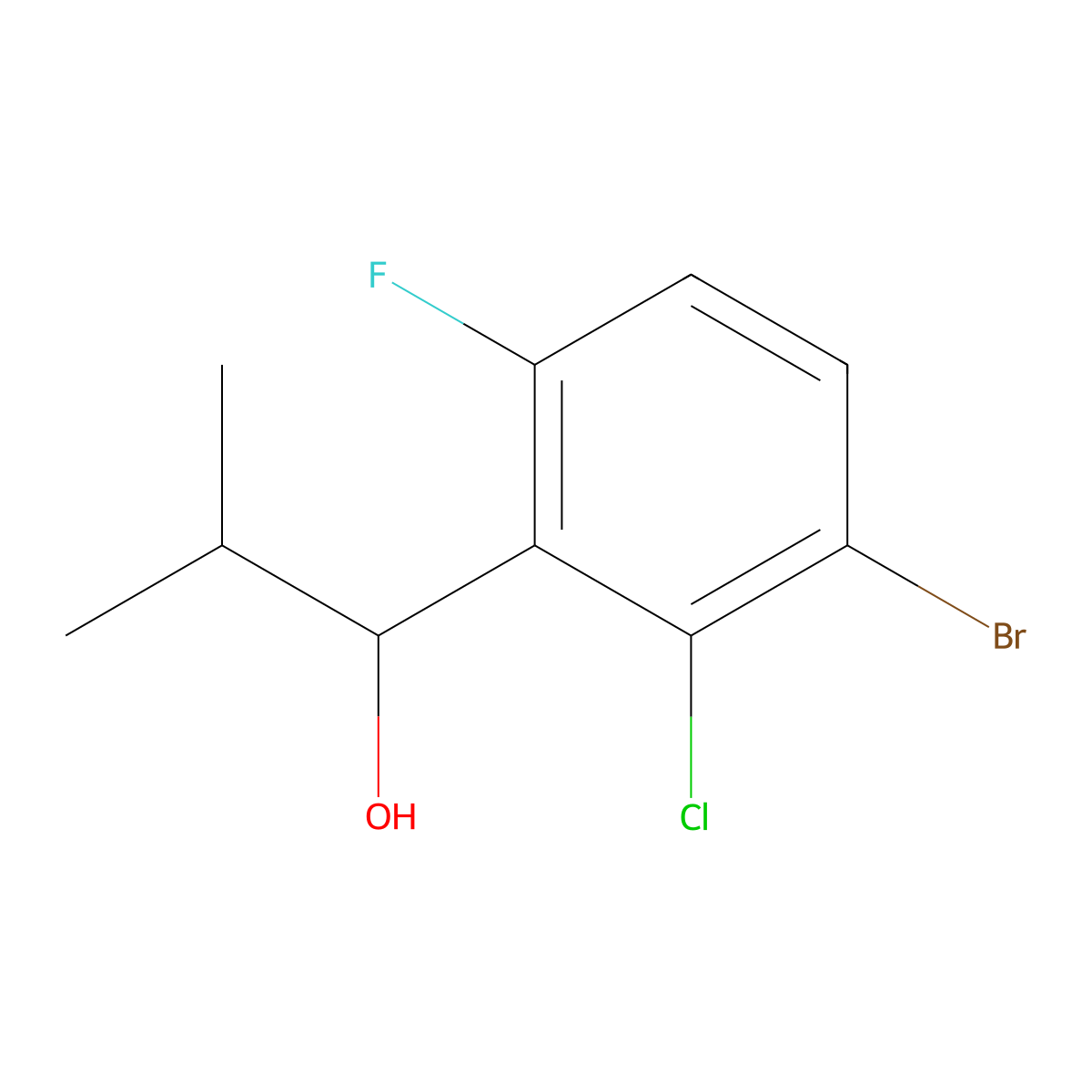 1-(3-Bromo-2-chloro-6-fluorophenyl)-2-methylpropan-1-ol molecular structure, CAS 2901105-91-5
