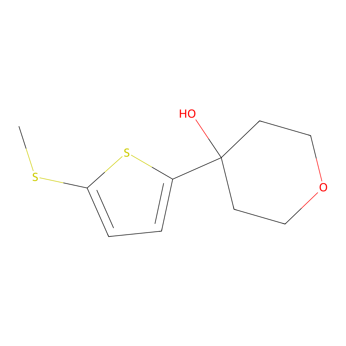 4-(5-(Methylthio)thiophen-2-yl)tetrahydro-2H-pyran-4-ol molecular structure, CAS 2901106-11-2