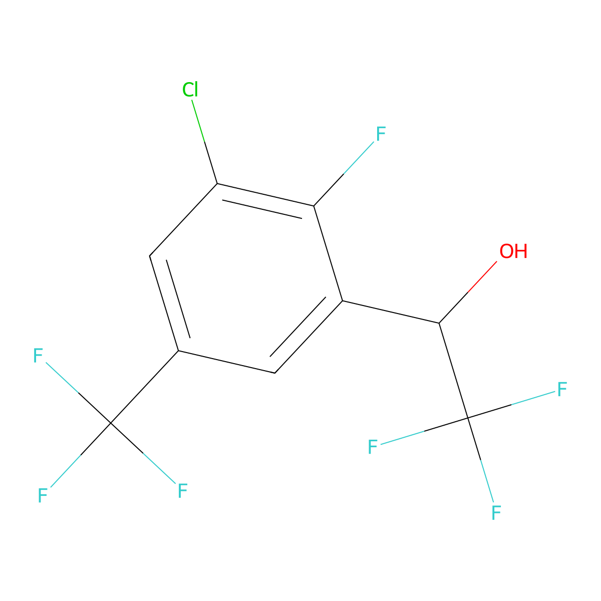 1-(3-Chloro-2-fluoro-5-(trifluoromethyl)phenyl)-2,2,2-trifluoroethanol molecular structure, CAS 2901106-21-4